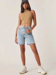 SHEIN BASICS Top corto tank unicolor de cuello alto - Camel - Ver 5