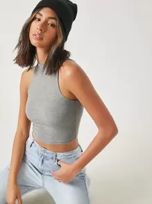 SHEIN BASICS Solid Crop Tank Top - Grey - View 1