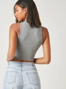 SHEIN BASICS Solid Crop Tank Top - Grey - View 2