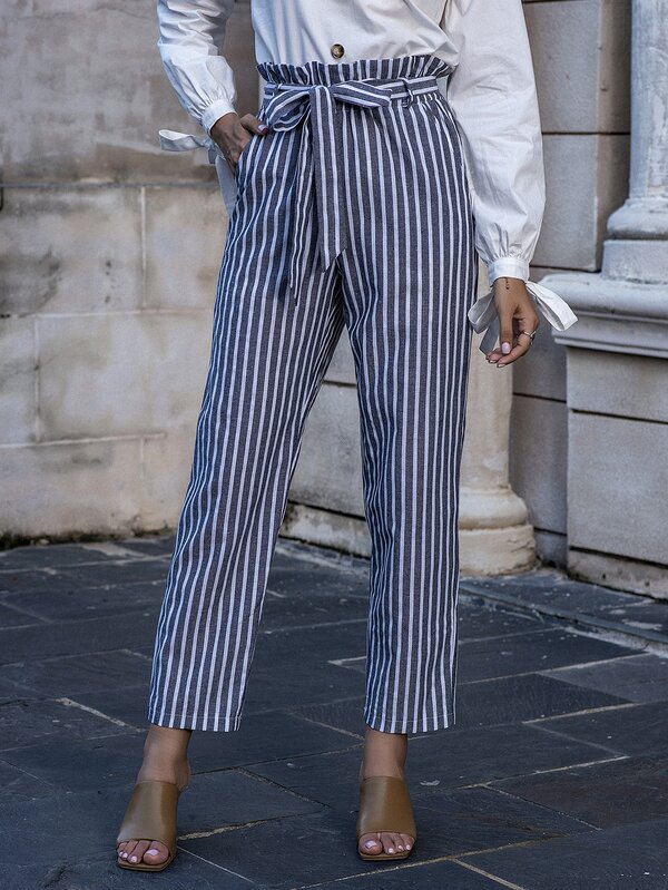 belted striped pants