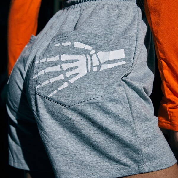

Skeleton Hand Print Shorts, Light grey