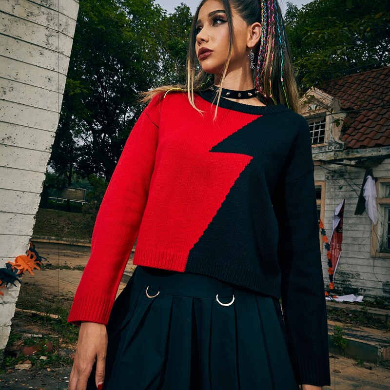

Halloween Colorblock Spliced Sweater, Multicolor
