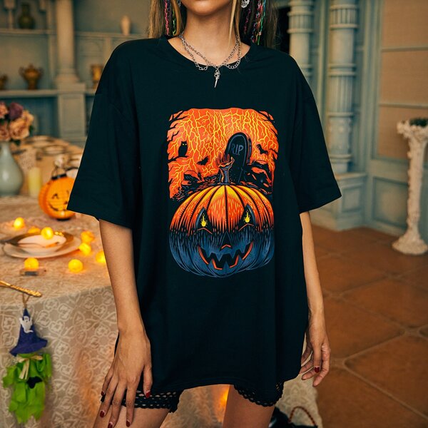 

Halloween Graphic Oversized Tee, Black