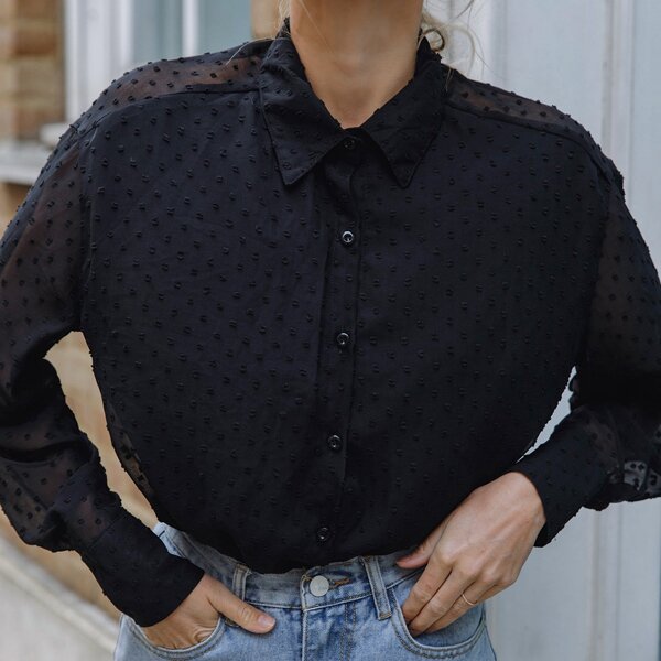 

Swiss Dot Button Up Blouse, Black