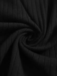 SHEIN Vestido De Punto Acanalado Bordado Con Mariposas Para Niña En Edad Preadolescente - Negro - Ver 3