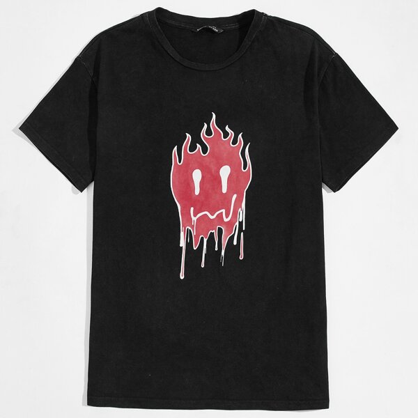 

Men Cartoon Print Top, Black
