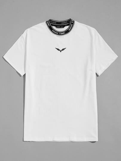 Mainfolk Men Cotton Graphic Print Slogan Tape Neck Top