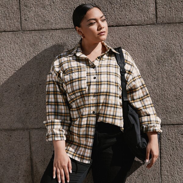 

Plus Drop Shoulder Tartan Blouse, Multicolor