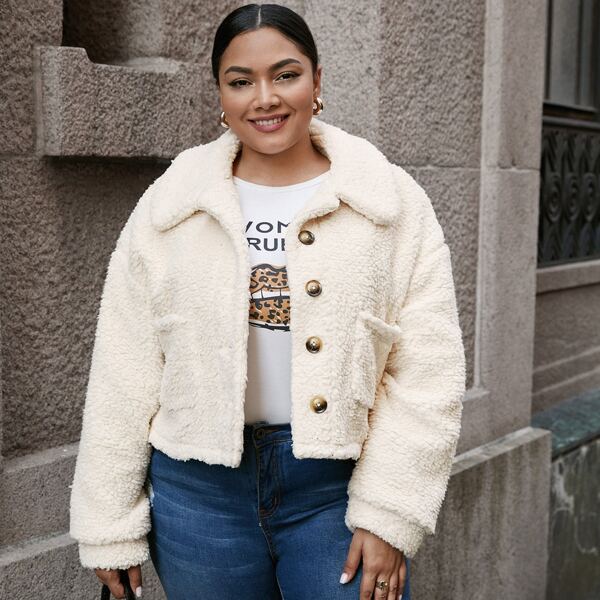 

Plus Drop Shoulder Teddy Jacket, Beige
