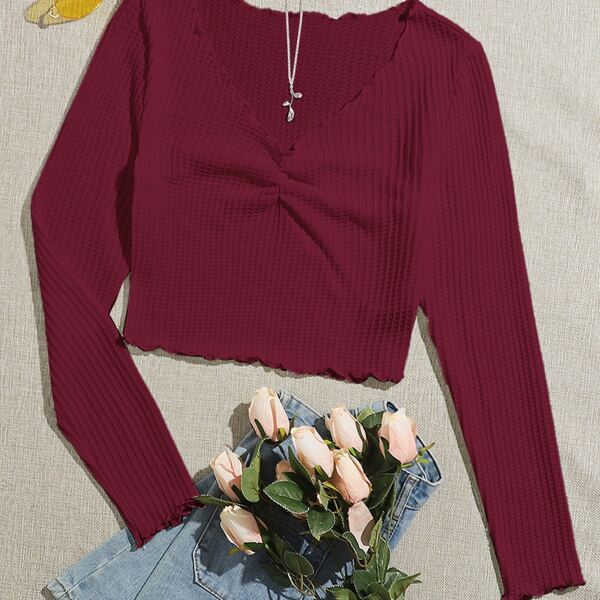 

Lettuce Trim Ruched Tee, Maroon