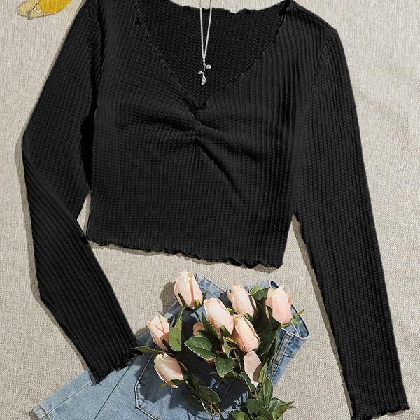 

Lettuce Trim Ruched Tee, Black