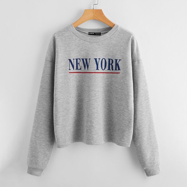 

Drop Shoulder Letter Graphic Pullover, Light grey