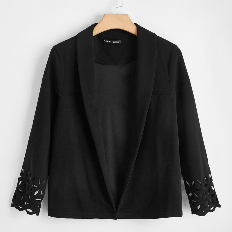 

Shawl Collar Laser Cut Sleeve Solid Blazer, Black