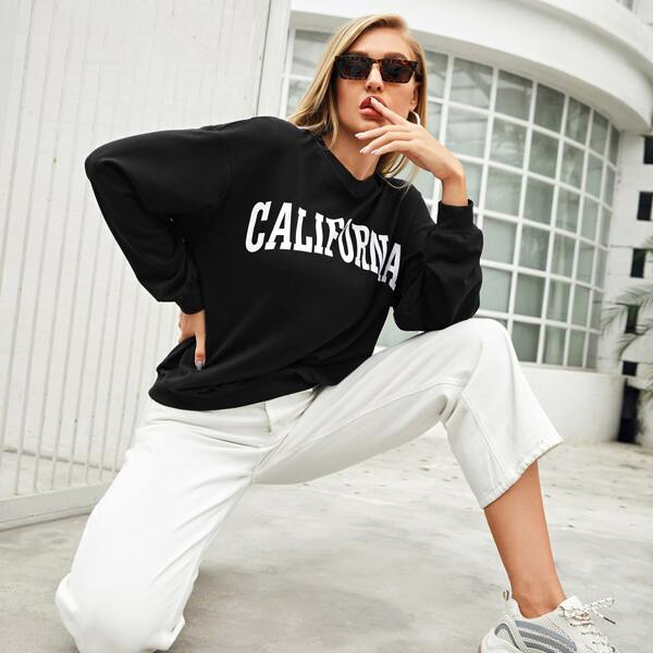 

Letter Graphic Drop Shoulder Pullover, Black