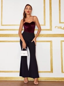 SHEIN Solid Velvet Cami Bodysuit - Maroon - View 3