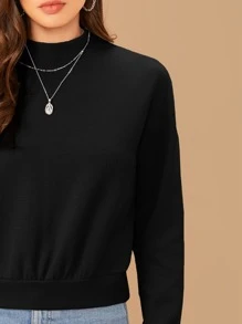SHEIN Essnce Mock-Neck Drop Shoulder Pullover,Long Sleeve Tops In Fall/Winter - Black - View 4