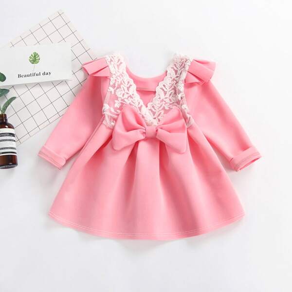 

Toddler Girls Contrast Lace Bow Back Peplum Blouse, Pink