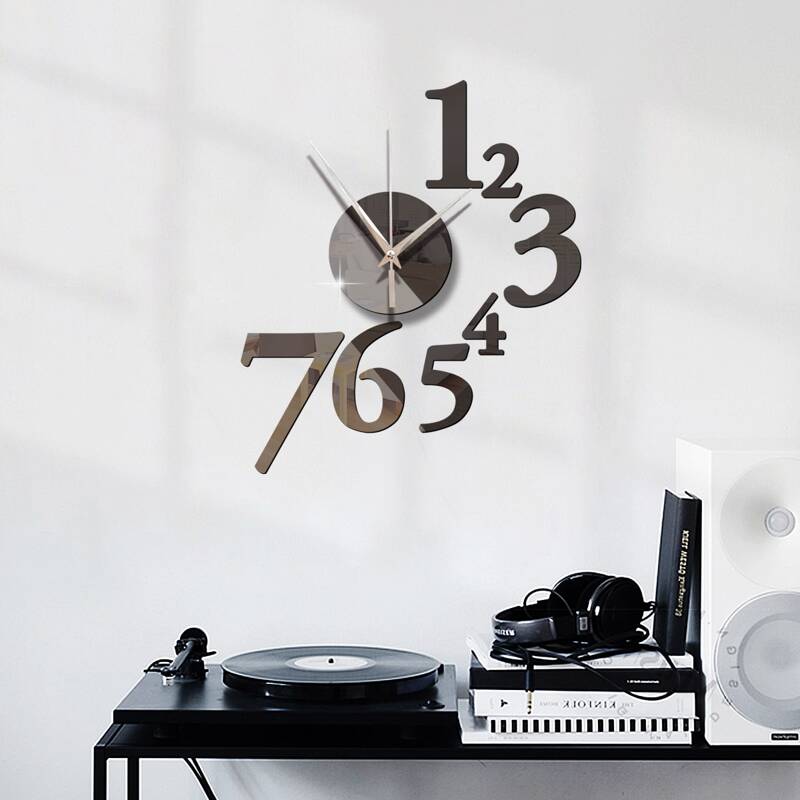 

1set Mirror Surface Wall Clock, Black