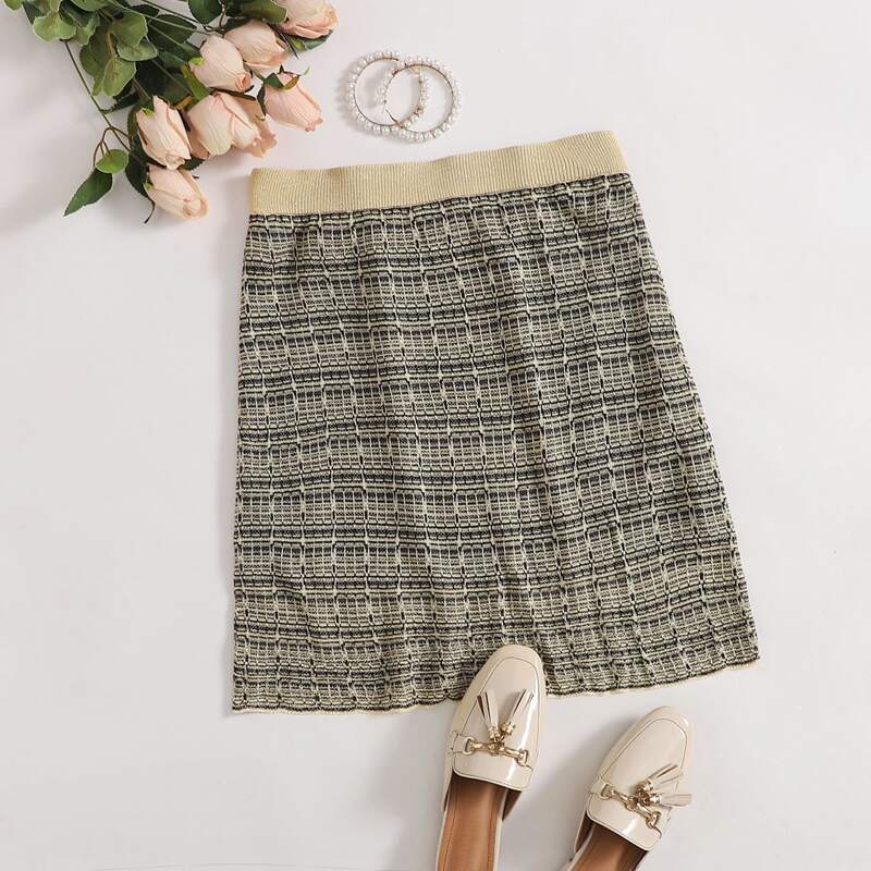 

Elastic Waist Plaid Knit Skirt, Multicolor