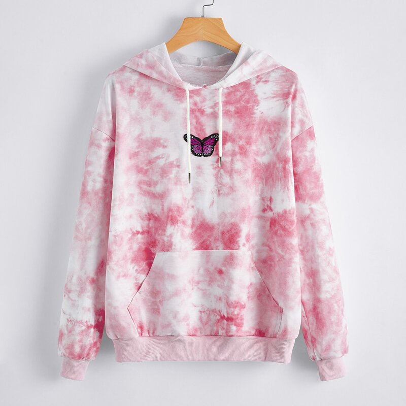 

Butterfly Embroidery Tie Dye Hoodie, Multicolor
