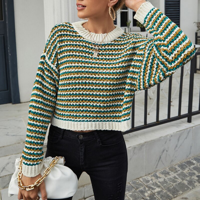 

Drop Shoulder Pointelle Knit Sweaters, Multicolor