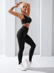 Space Dye Sports Bra & Eyelet Leggings - Black - View 4