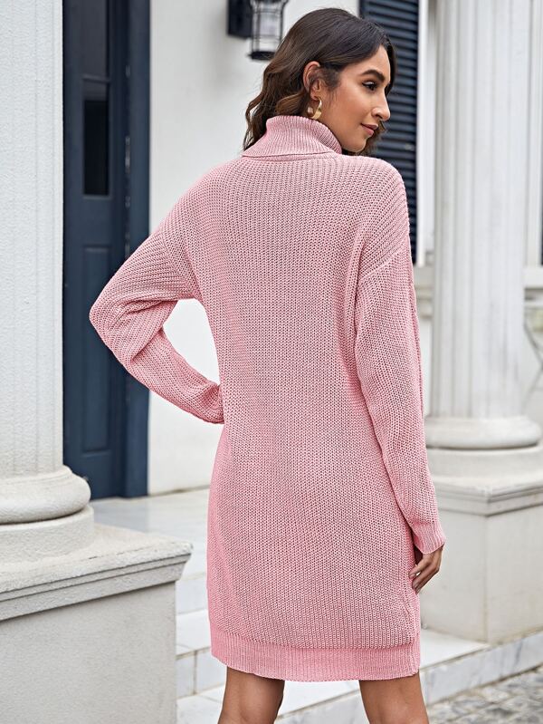 Turtle Neck Cable Knit Sweater Dress Without Belt Turtle Neck Cable Knit Sweater Dress Without Belt