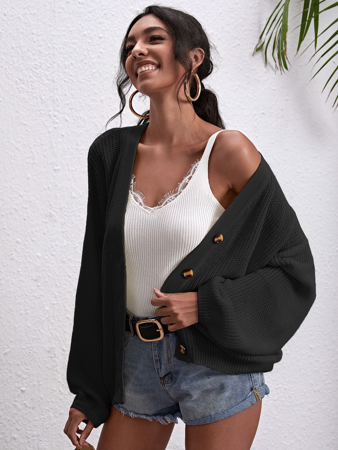 Button Front Drop Shoulder Oversized Cardigan thumbnail