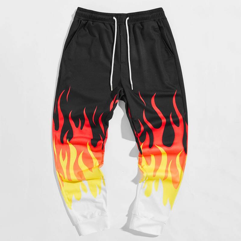 

Guys Drawstring Waist Fire Print Joggers, Multicolor