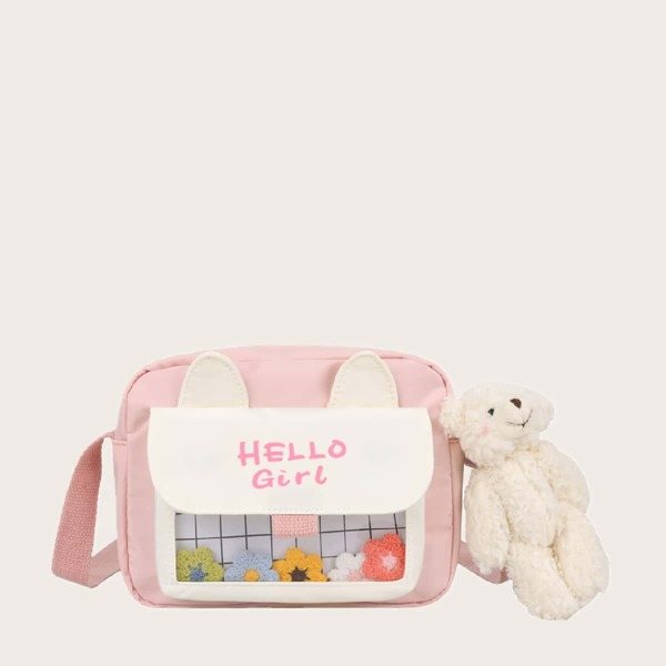 

Girls Letter Graphic Crossbody Bag With Toy Charm, Pink