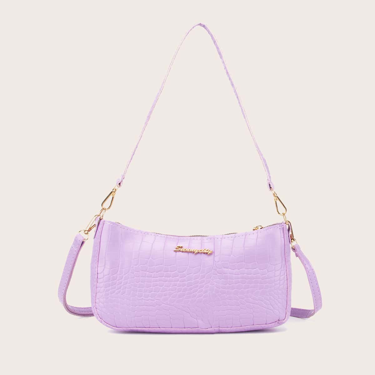 

Croc Embossed Baguette Bag, Purple