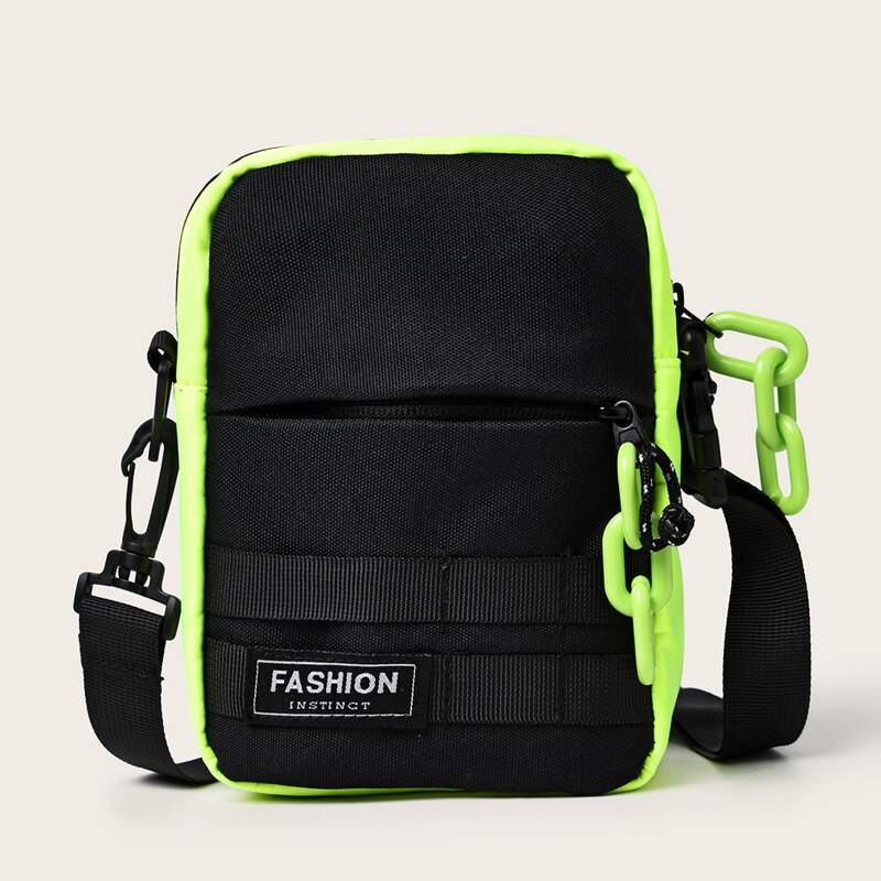 

Two Tone Letter Patch Crossbody Bag, Green