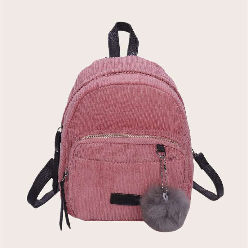 

Pocket Front Backpack With Pom Pom, Pink