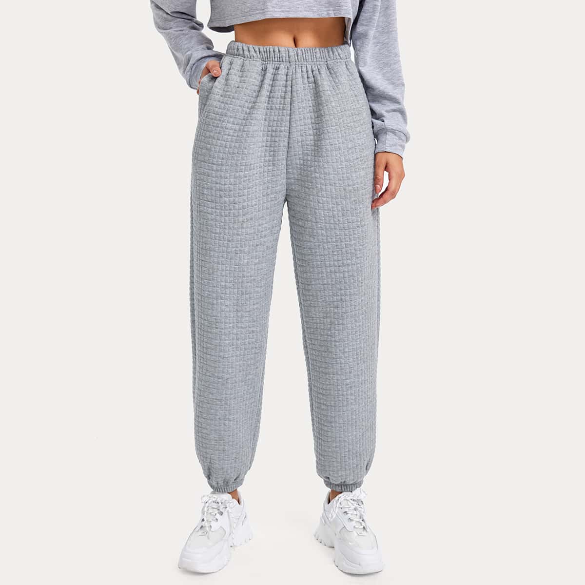 

Waffle Solid Sweatpants, Light grey