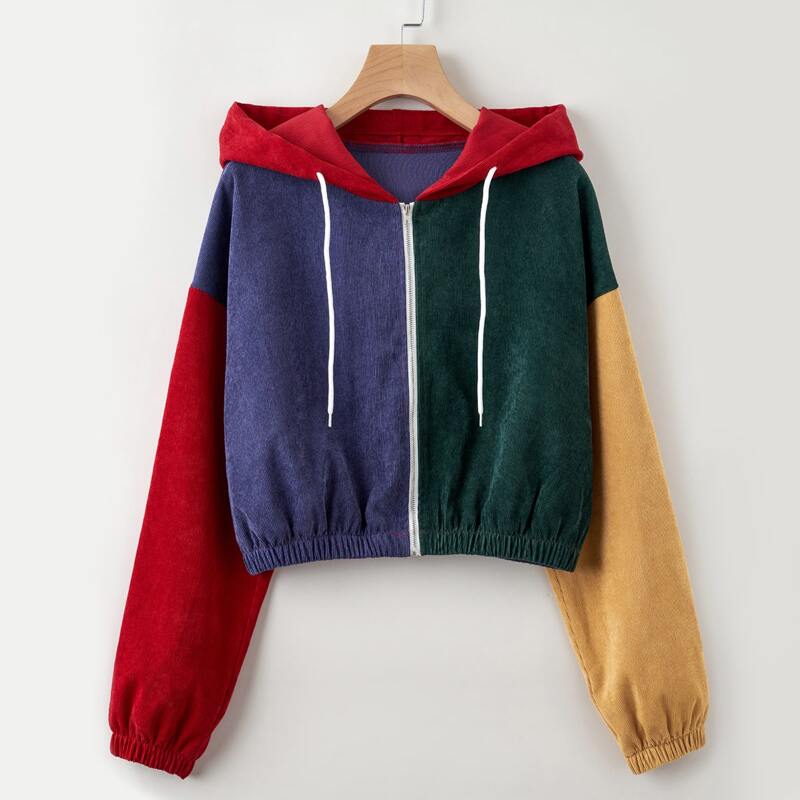 

Colorblock Corduroy Hooded Jacket, Multicolor