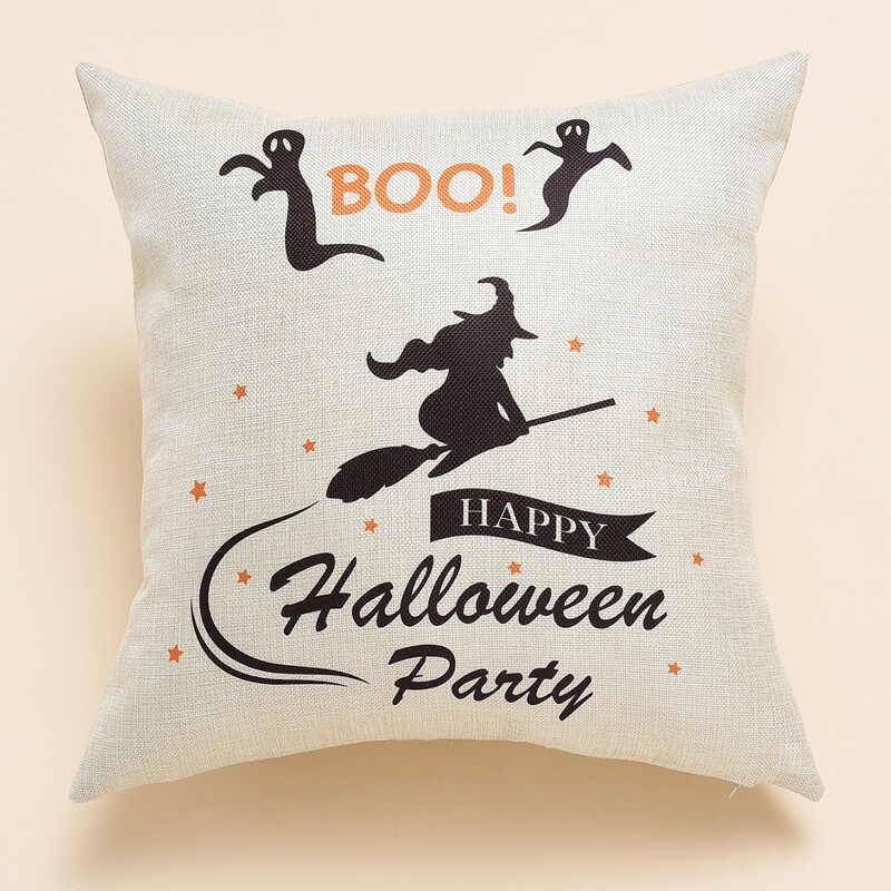 

Halloween Witch Print Cushion Cover Without Filler, Beige