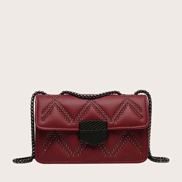 

Studded Decor Chain Crossbody Bag, Red