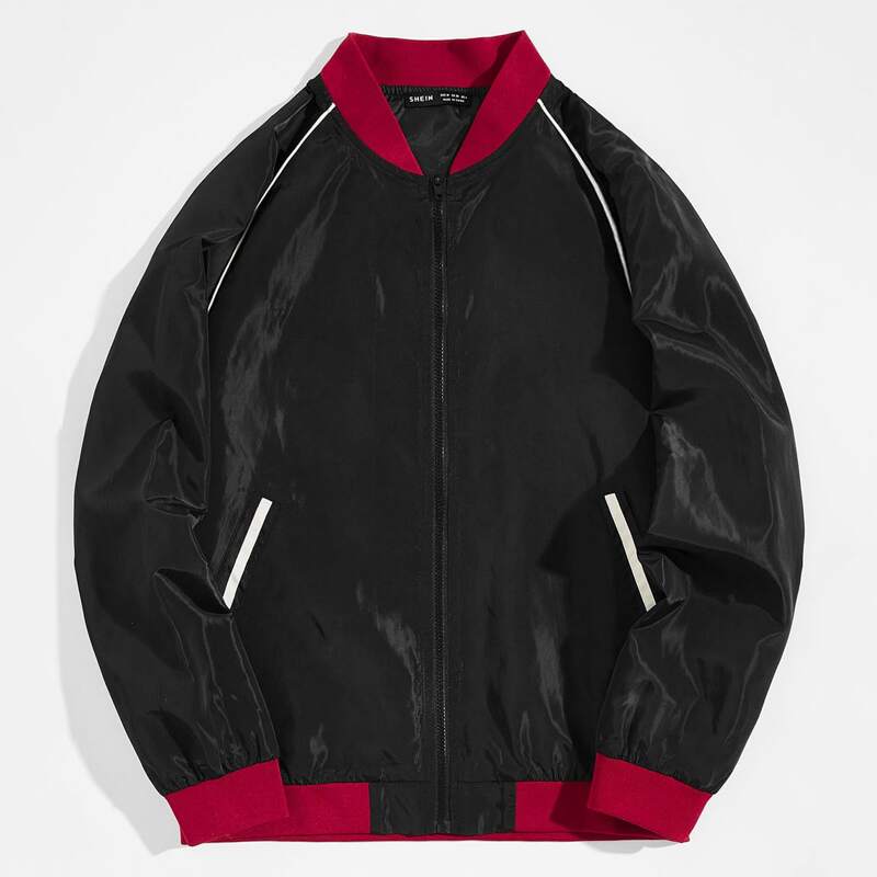 

Guys Contrast Trim Bomber Jacket, Black