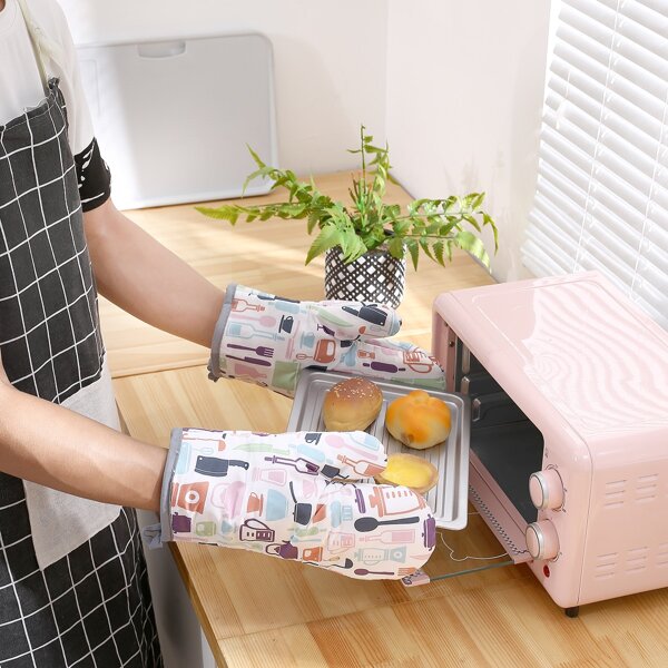 

1pc Tableware Print Oven Glove, Multicolor