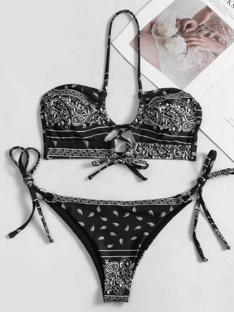 Damen Bikini-Set Mit Blumen- & Paisleymuster – Neckholder-Badeanzug Mit Rückenbindung, Dehnbar & Weich, Ideal Für Strand, Pool & Urlaub