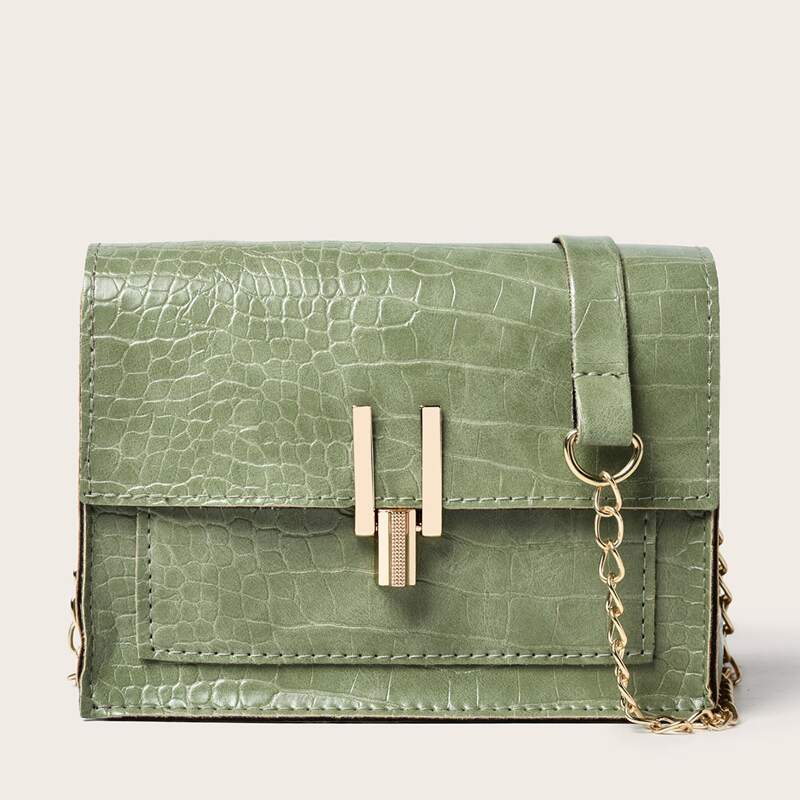 

Crocodile Chain Crossbody Bag, Green