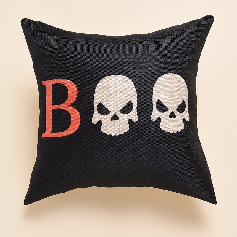 

Halloween Skull Print Cushion Cover Without Filler, Black