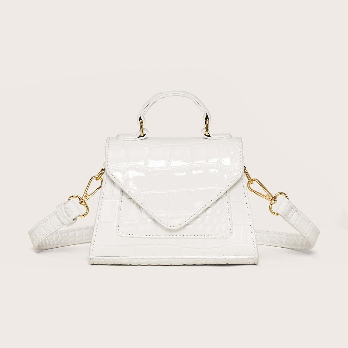 

Croc Embossed Satchel Bag, White