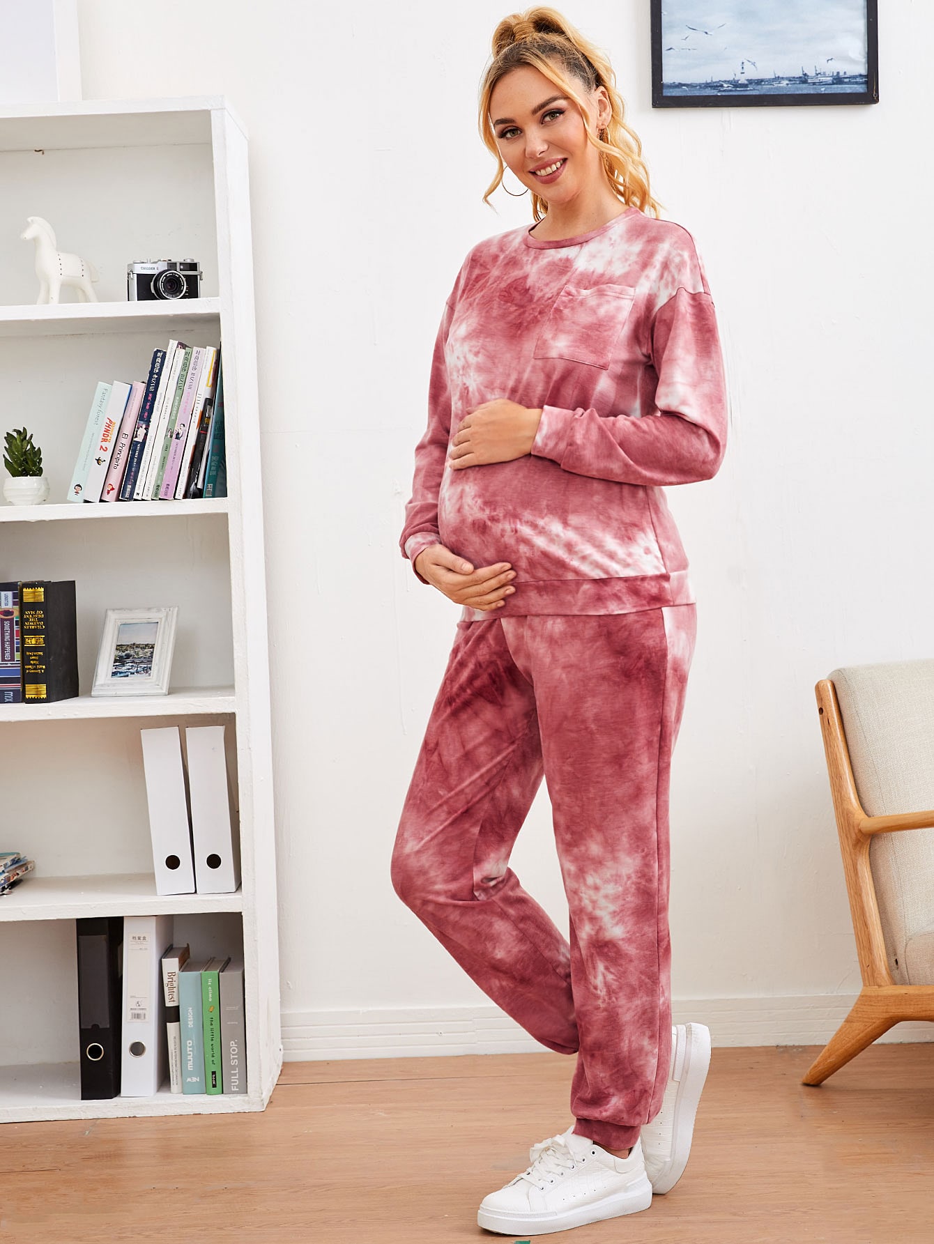 Maternity Patch Pocket Tie Dye Pullover & Joggers Set thumbnail