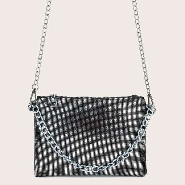 

Rhinestone Decor Chain Crossbody Bag, Silver