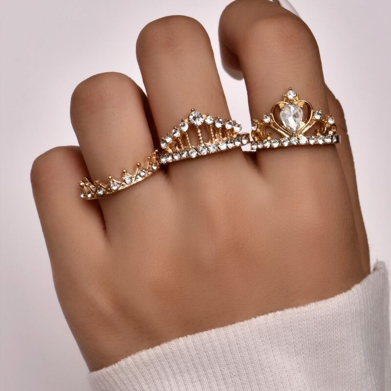 

3pcs Rhinestone Decor Ring, Gold