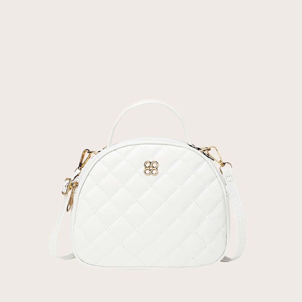 

Girls Quilted Chain Satchel Bag, White