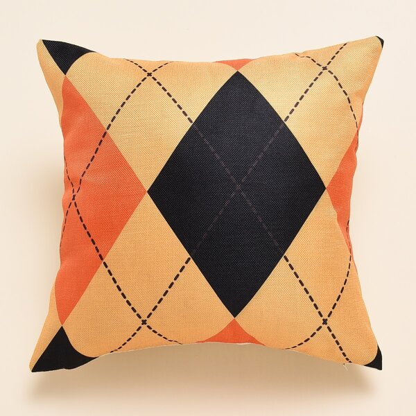 

Halloween Geometric Pattern Cushion Cover Without Filler, Multicolor