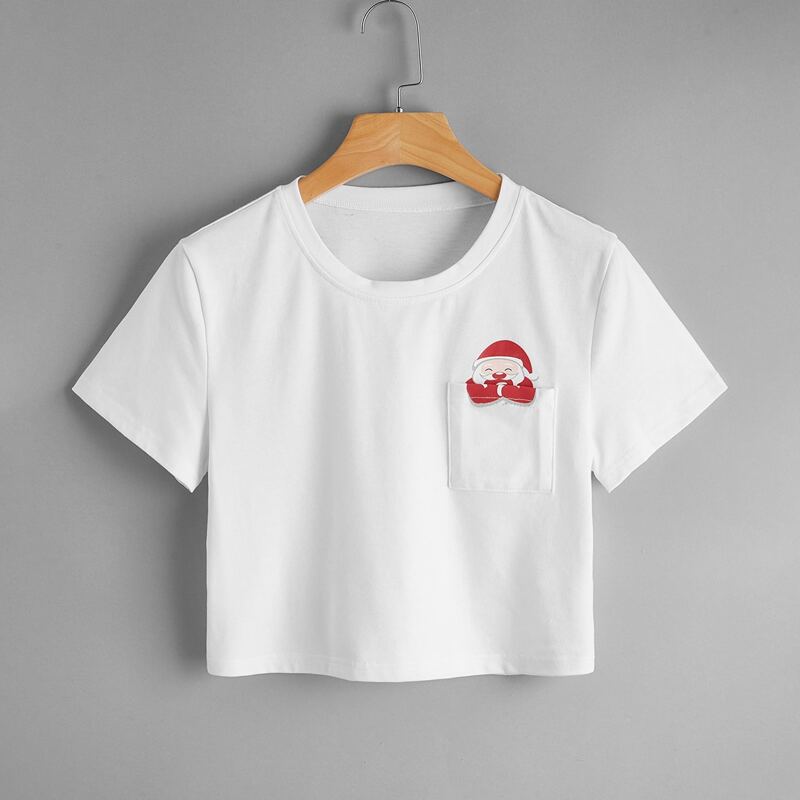 

Christmas Santa Claus Pocket Crop Tee, White