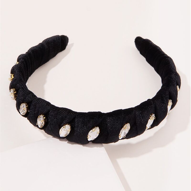 

Gemstone Decor Velvet Hair Hoop, Black